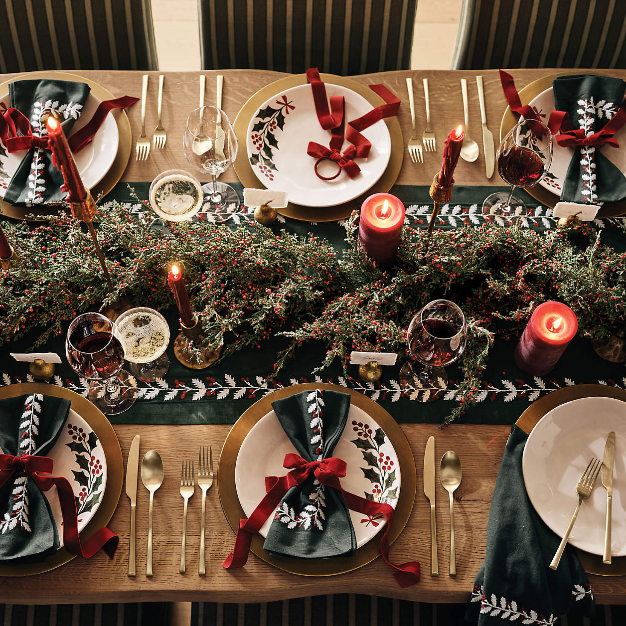 Faux Cypress and Red Berry Holiday Garland 6' | Crate & Barrel | Crate & Barrel
