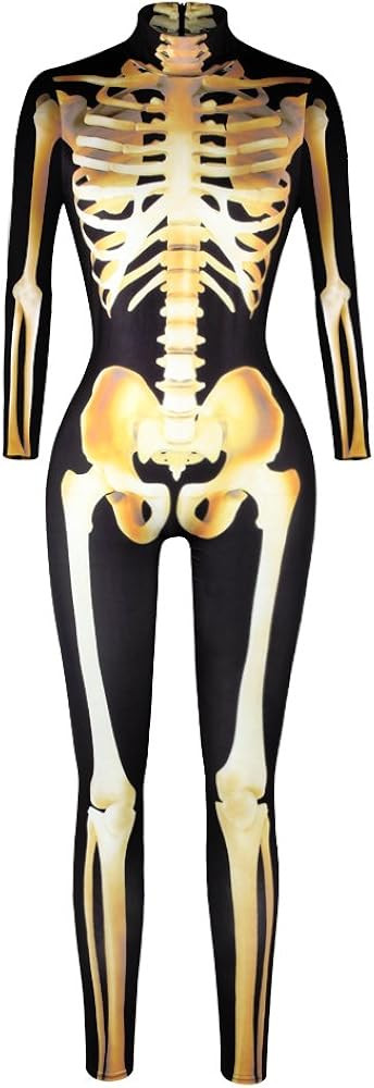 JJEUWE Women's Skeleton Halloween Bodysuit Costume Stretch Skinny Catsuit Jumpsuit | Amazon (US)