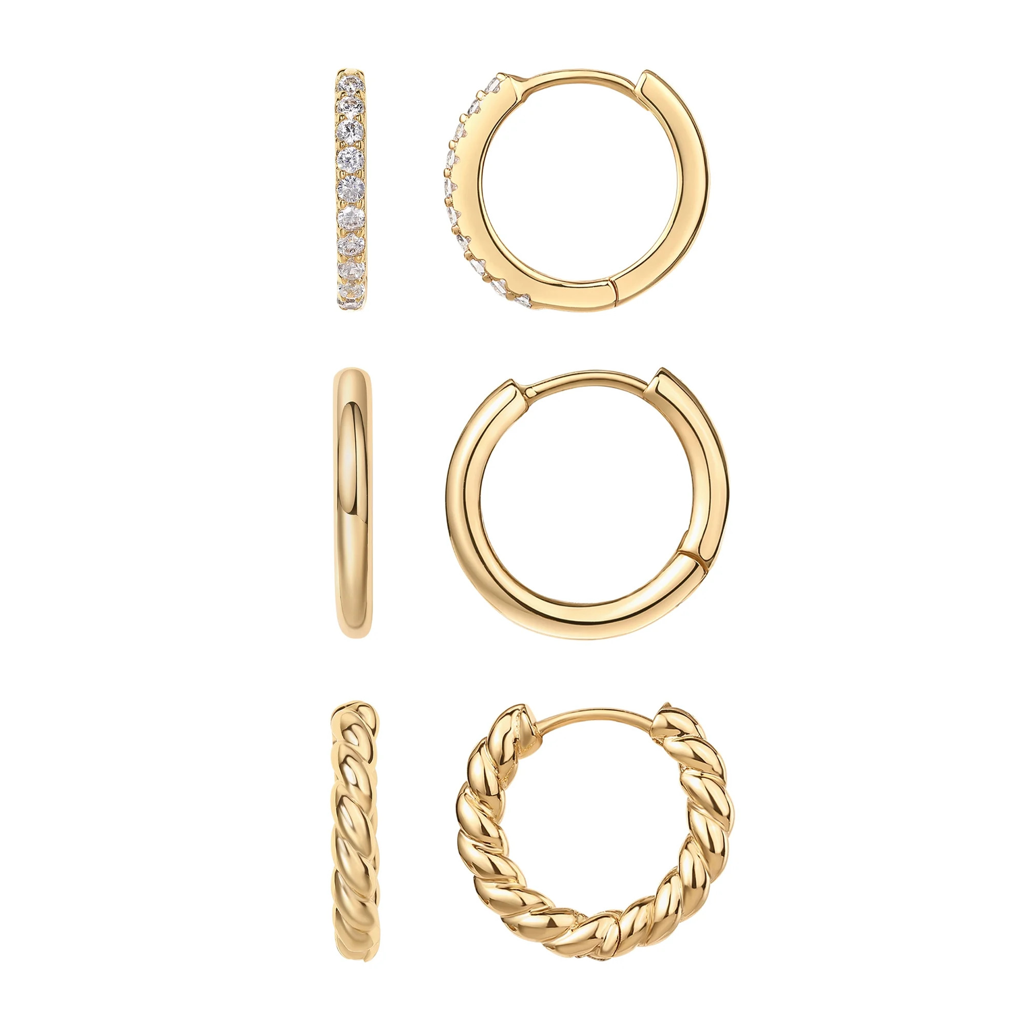 PAVOI Women's 14K Yellow Gold Flash Plated Dainty Earrings Set with Premium Cubic Zirconia, 3 Pai... | Walmart (US)