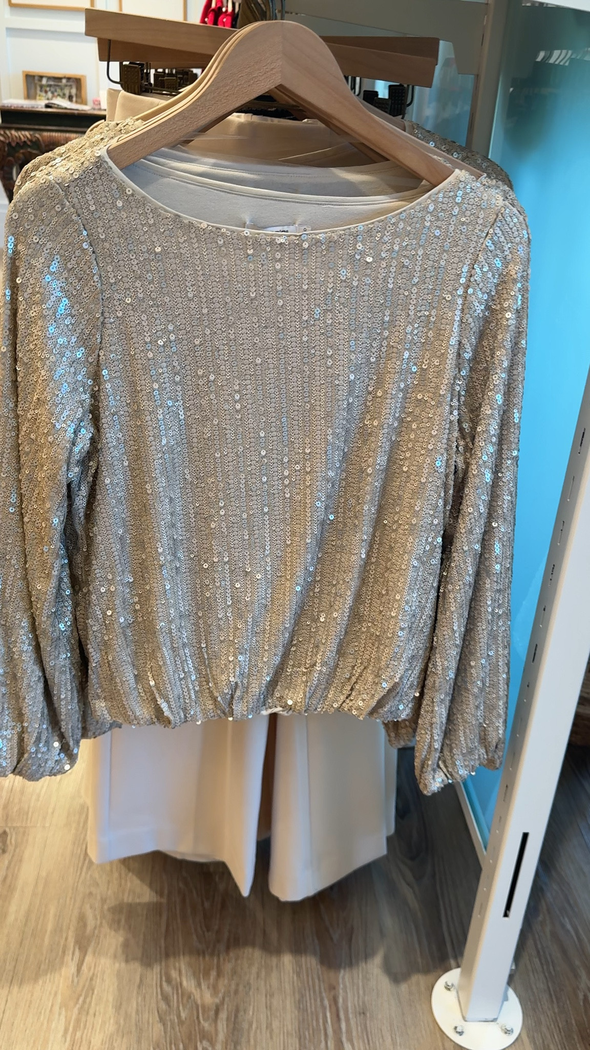  Sequin top. Body lined and beyond beautiful, this top has a drizzled sequined appearance with piping on the neckline and soft-stretch cuffs. The perfect party top or for elevating your favorite pair of Chico’s jeans. 
Customer-favorite Juliet pants feature our proprietary So Slimming® 360 technology that smooths and slims your shape. Crafted with the Ponte fabric you know and love, these ankle pants feature welt pockets with goldtone bar trim accents.

#LTKSaleAlert #LTKOver40 #LTKHoliday