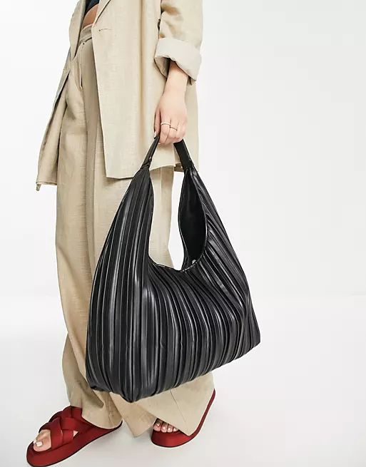 ASOS DESIGN pleated oversized tote bag in black | ASOS (Global)