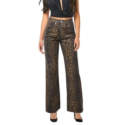 UAGVB Leopard Pants Women Y2k Baggy Jeans Straight Wide Leg Cheetah Print Pants Stretch Fabric XXL | Amazon (US)