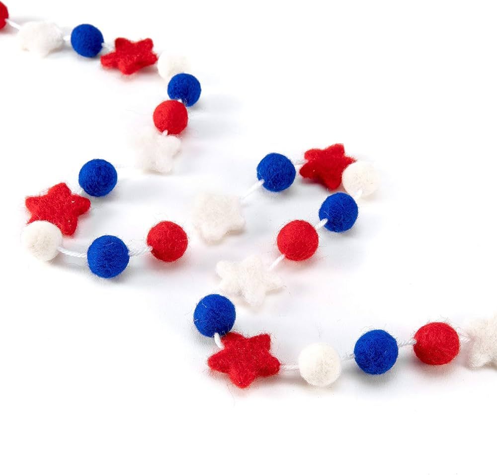 CINPIUK 4th of July Garland Felt Ball Star Banner Patriotic Red White and Blue Pom Pom Bunting fo... | Amazon (US)