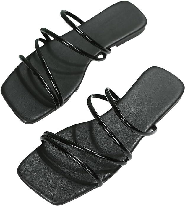 GORGLITTER Women's Strappy Flat Sandals Cute Dressy Open Toe Slip on Slide Sandals | Amazon (US)