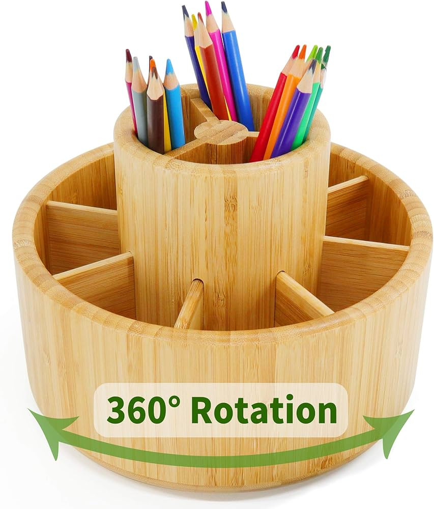 Utoplike Bamboo Rotating Art Supply Desk Organizer,Pencil Holder Organizer, Desktop Storage Caddy... | Amazon (US)