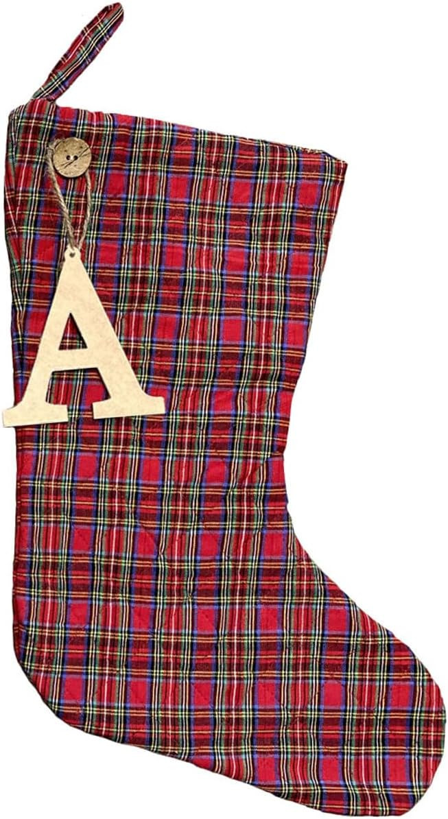 Marilee Home 18" Red Tartan Quilted Christmas Stocking with Personalized Letter Charm | Amazon (US)