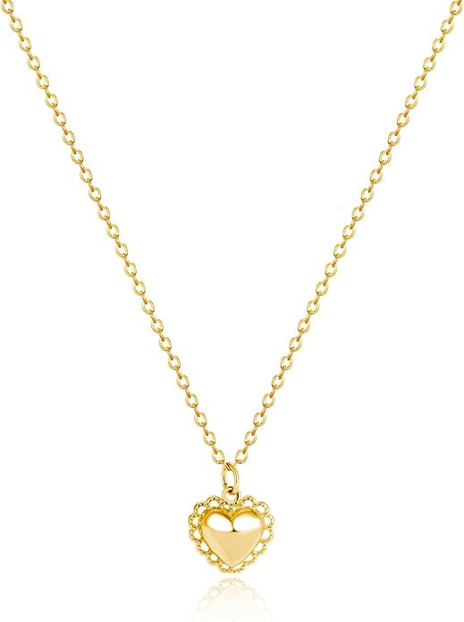 Zeffy Cute Heart Necklace 18k Gold/Silver Plated Tiny Heart Pendant Choker Necklaces Gold Love He... | Amazon (US)