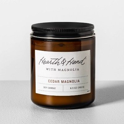 6.5oz Cedar Magnolia Amber Glass Jar Candle - Hearth & Hand™ with Magnolia | Target