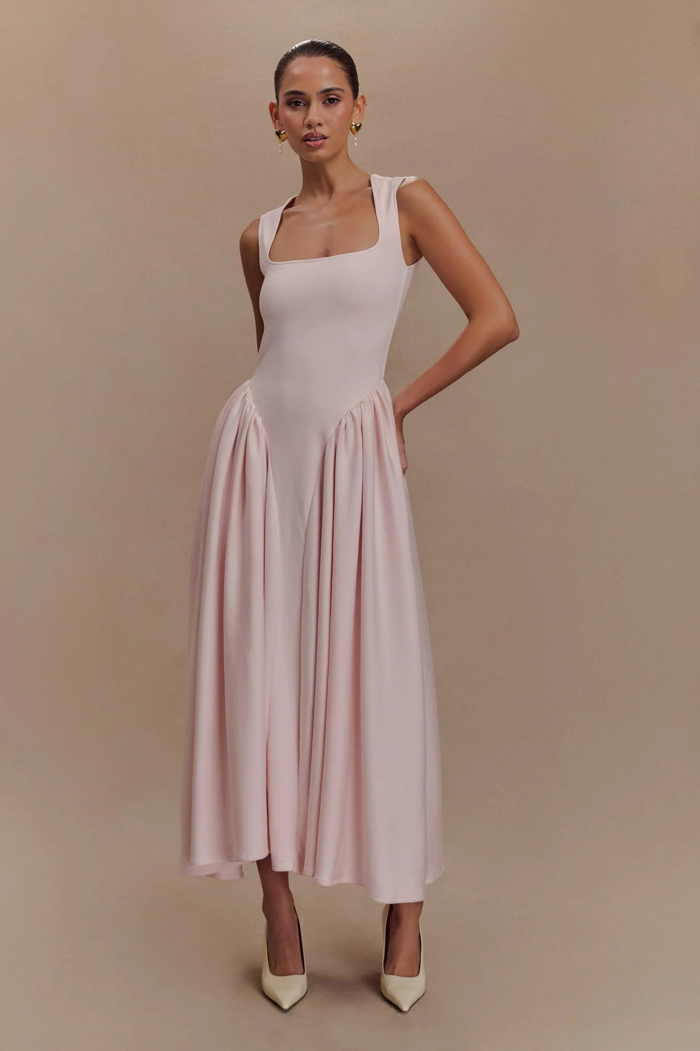Sharon Scuba Jersey Midi Dress - Ballet Pink | Meshki UK