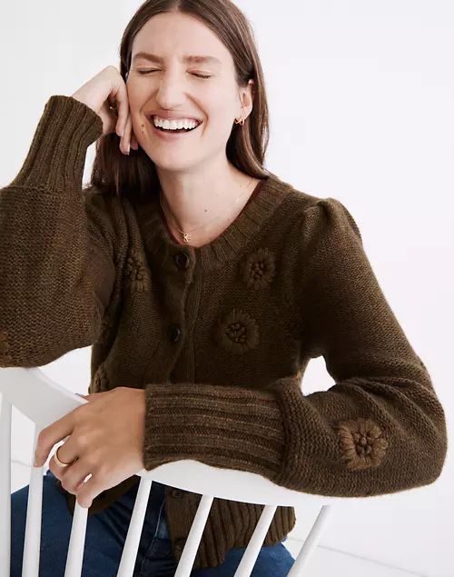 Embroidered Edencroft Pleat-Sleeve Cardigan Sweater | Madewell