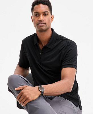 Alfani Men's Ottoman Short Sleeve Textured Quarter-Zip Polo Shirt, Exclusively at Macy's - Macy's | Macy's