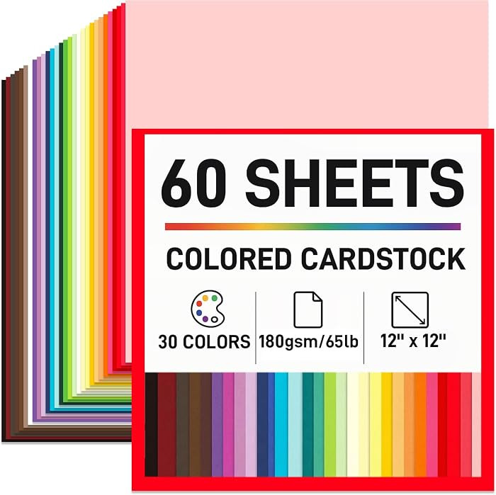 Booknow 60 Sheets Colored Cardstock Paper for Crafts, 30 Assorted Colors 70lb/180GSM Construction... | Amazon (US)