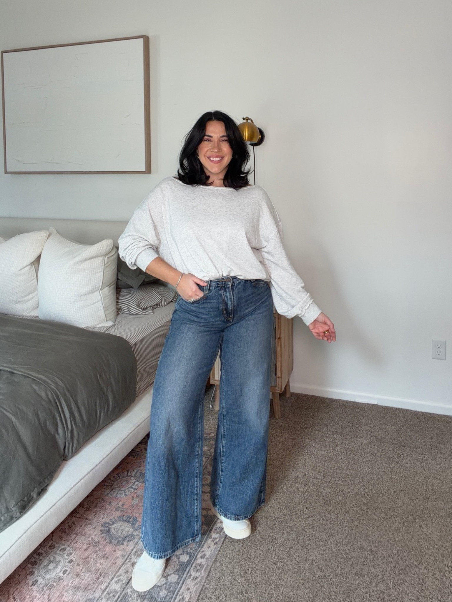 The cutest off the shoulder top & Amazon jeans, this wide leg shape is amazing for inverted triangle body type!!

Size XL top
L/10 bottoms 

#LTKSeasonal #LTKMidsize #LTKootd