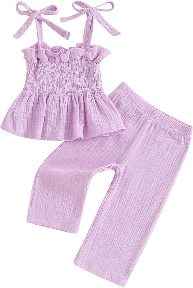 VISGOGO Infant Baby Toddler Girls Clothes Solid Color Sleeveless Camisole Linen Pants Set Baby Su... | Amazon (US)