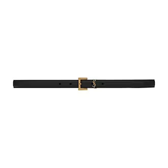 Narrow Monogram Square Buckle Leather Belt | Brown Thomas (IE)