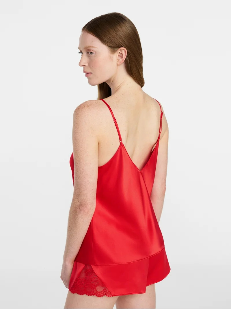 Joyspun Women’s Lace Trim Satin Cami and Shorts Set, Sizes S-3X | Walmart (US)