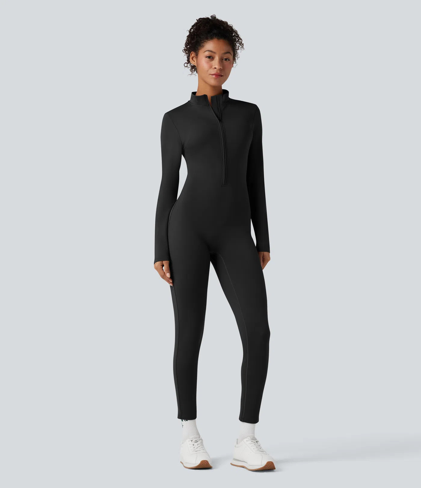 Women’s Stand Collar Long Sleeve Half Zip Fleece Yoga Jumpsuit - Halara | HALARA