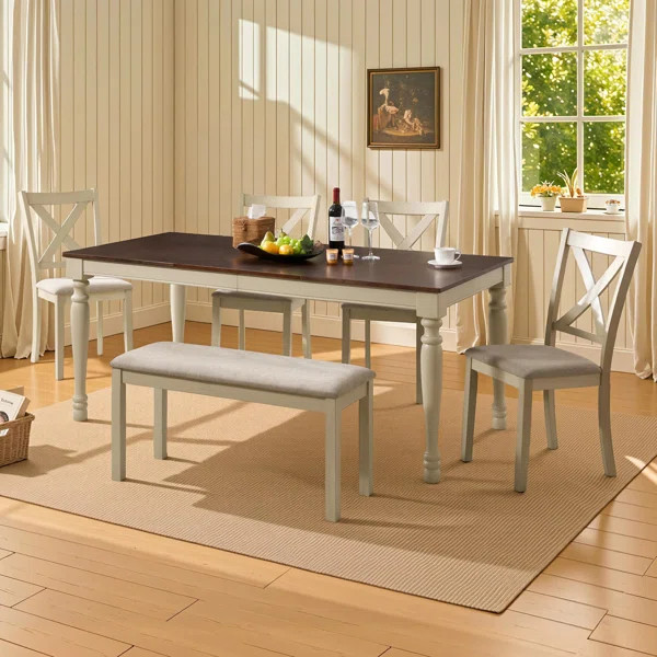 Deral 6 - Person Farmhouse Rectangular Solid Wood Dining Set with Bench. Brown/Beige | Wayfair North America