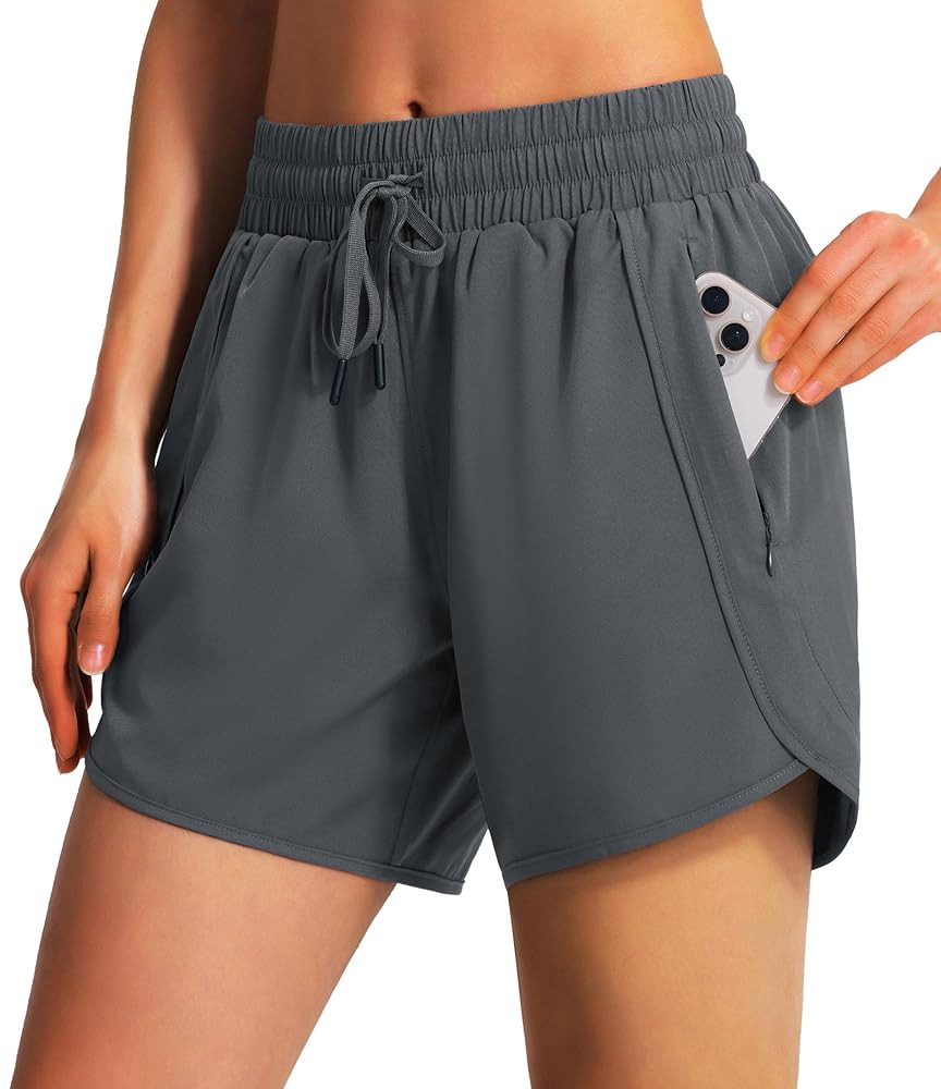 Ksmien Women's 5" Athletic Running Shorts Quick Dry Lightweight Workout Gym Shorts with Zipper Po... | Amazon (US)