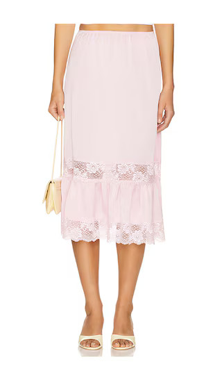 Hideaway Satin Midi Skirt in Strawberries & Cream | Revolve Clothing (Global)