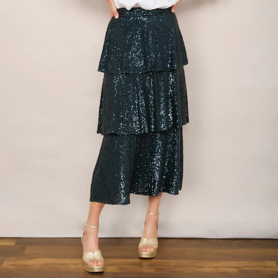 Wyse Teal Solange Sequin Skirt - BrandAlley | BrandAlley
