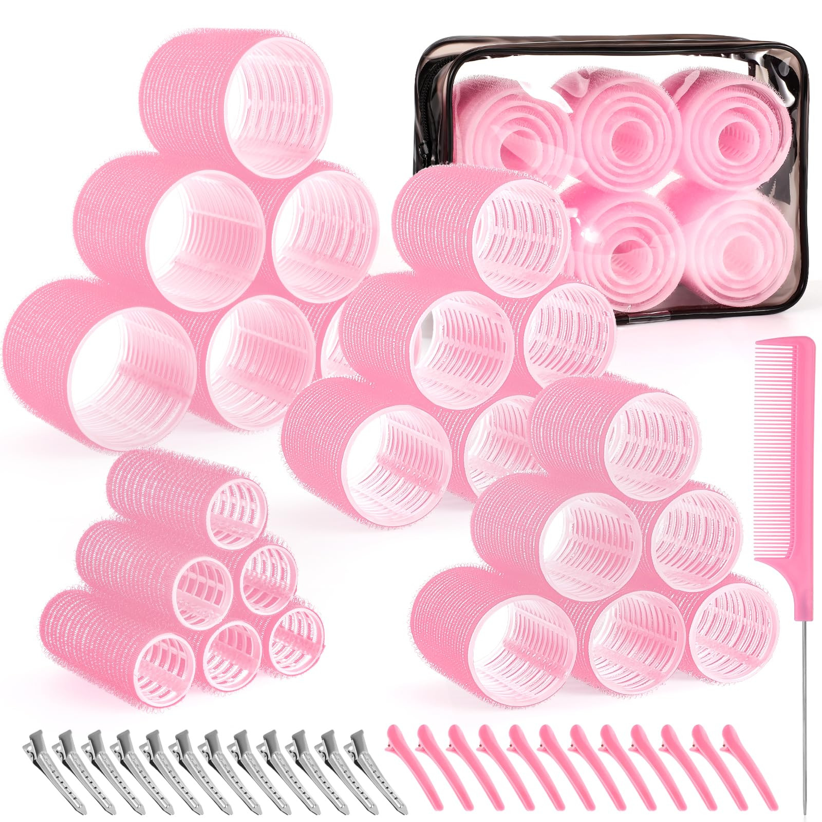 4 Sizes Self-Grip Hair Rollers Set for Long, Short Hair and Bangs - 50 Pcs with Clips (25mm, 36mm... | Amazon (US)