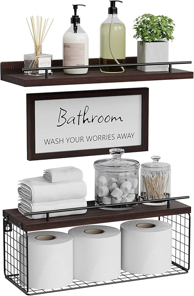 WOPITUES Floating Shelves for Bathroom Wall Decor Sign, Bathroom Organizers and Storage, Bathroom... | Amazon (US)