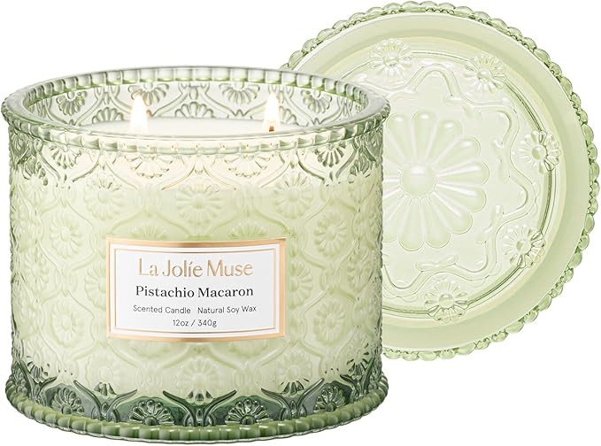 LA JOLIE MUSE Pistachio Macaron Candle | Pistachio, Milk & Vanilla | 12 oz Double Wick Soy Candle... | Amazon (US)