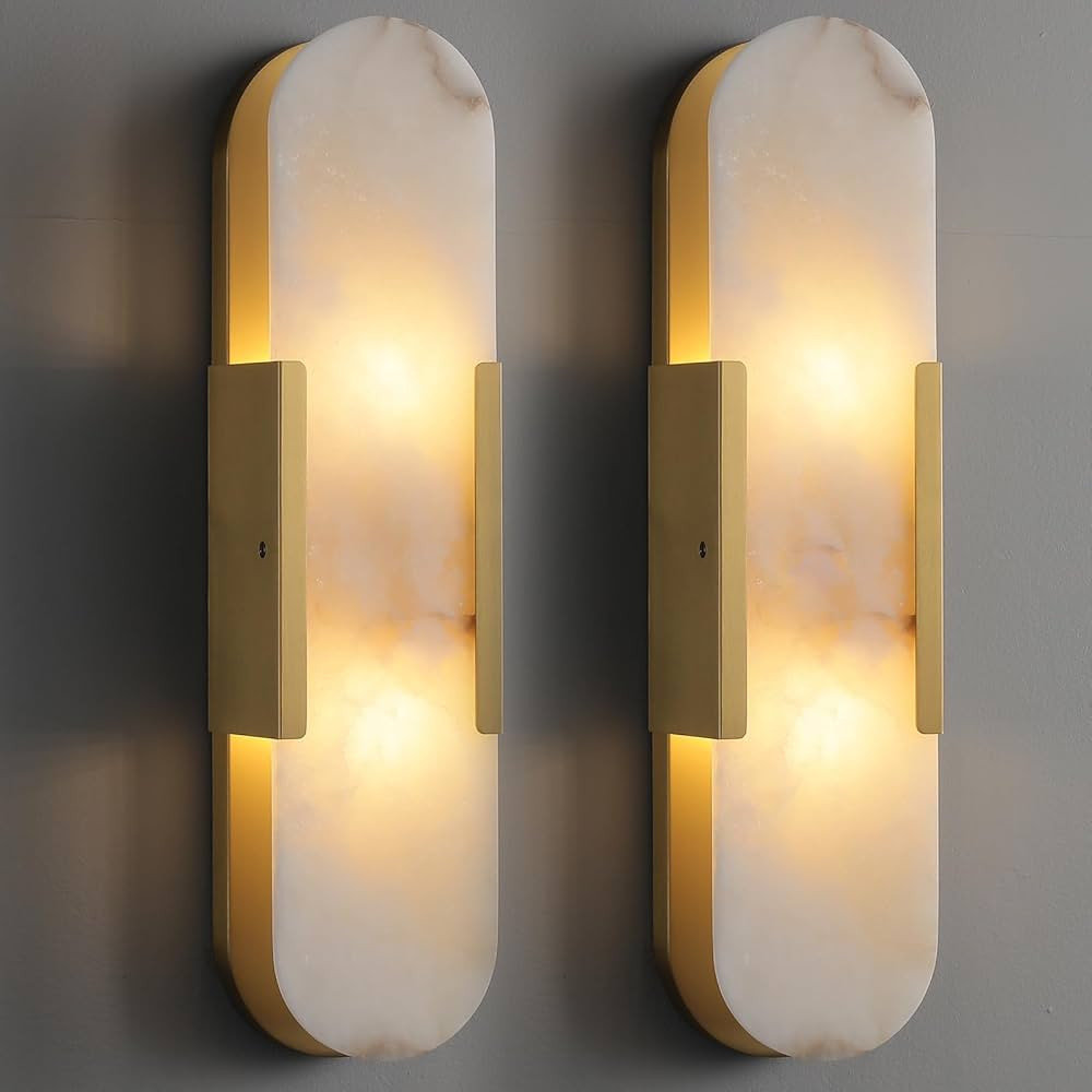 RINGRAIN Wall Sconces Set of 2, Alabaster Wall Light, 19.7'' Indoor Vanity Light Fixtures for Bat... | Amazon (US)