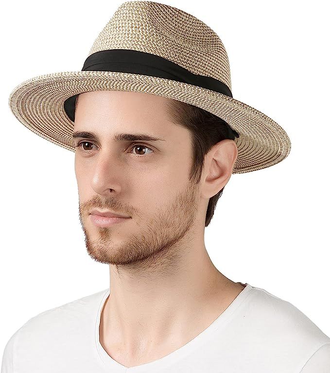 Lanzom Summer Beach Sun Hats for Men Foldable Floppy Travel Packable Staw Hat, Wide Brim Hat | Amazon (US)