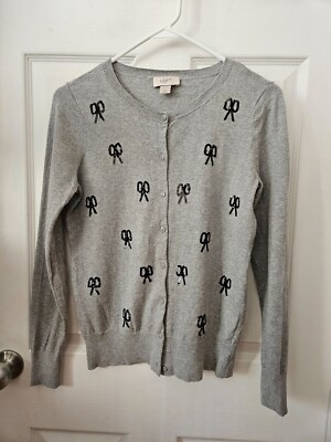 Ann Taylor Loft Grey Sequined Black Bow Cardigan Button Up Sweater Size Medium  | eBay | eBay US
