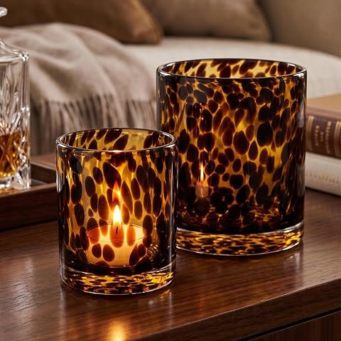 Tortoise Shell Glass Candle Holder - Votive and Small Pillar Candle Holder - Leopard Print - Chee... | Amazon (US)