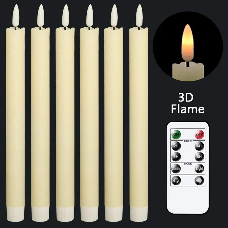 Flameless Ivory Taper Candles Flickering with 10-Key Remote, Battery Operated Led Warm 3D Wick Li... | Walmart (US)