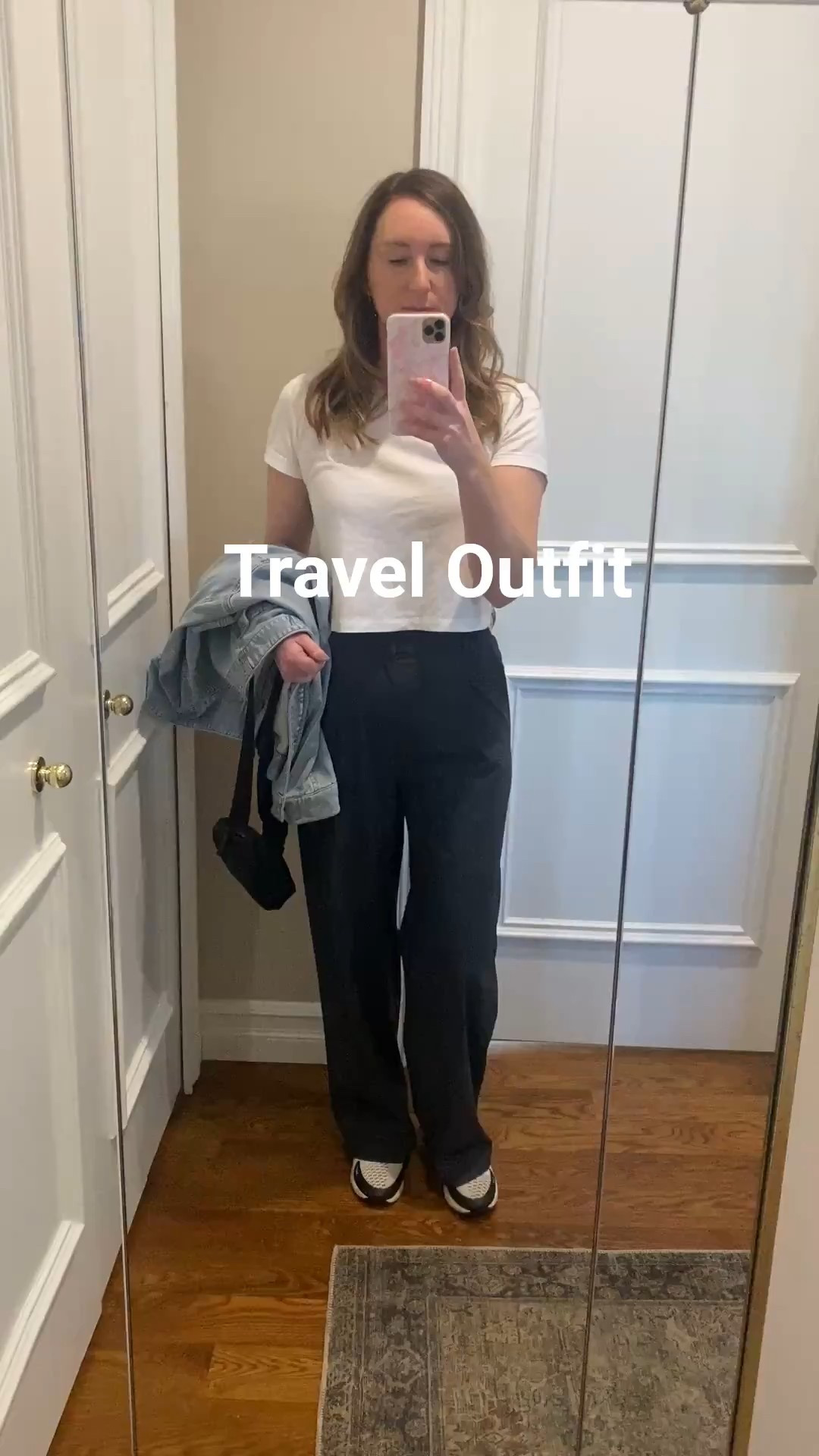 Easy travel outfit! Lightweight trouser, shrunken tee and sneakers. Added my oversized denim jacket 

#denimjacket #alotrouser #airportoutfit #womenstravel #athleisure #travelpant #momoutfit



#LTKOver40 #LTKFindsUnder100 #LTKTravel