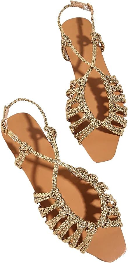 Verdusa Women's Metallic Braided Slingback Sandals Casual Strappy Sandals | Amazon (US)
