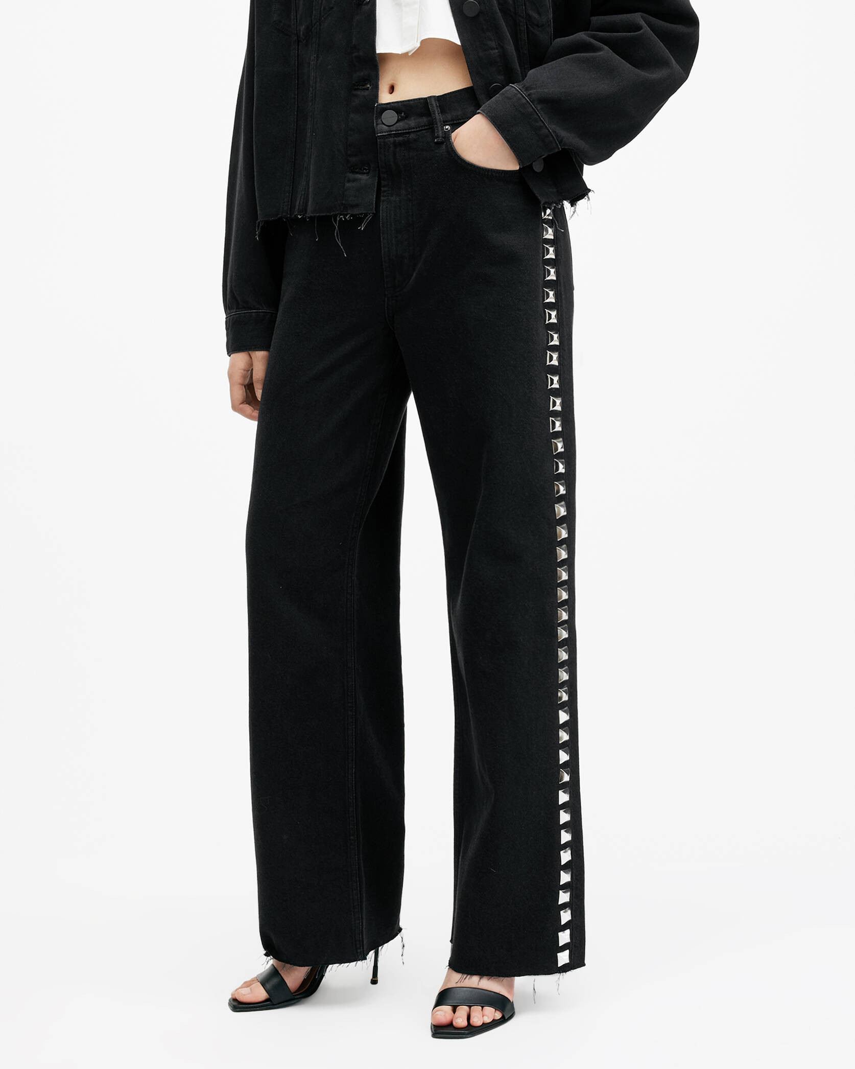 Blake Studded Wide Leg Denim Jeans | AllSaints US