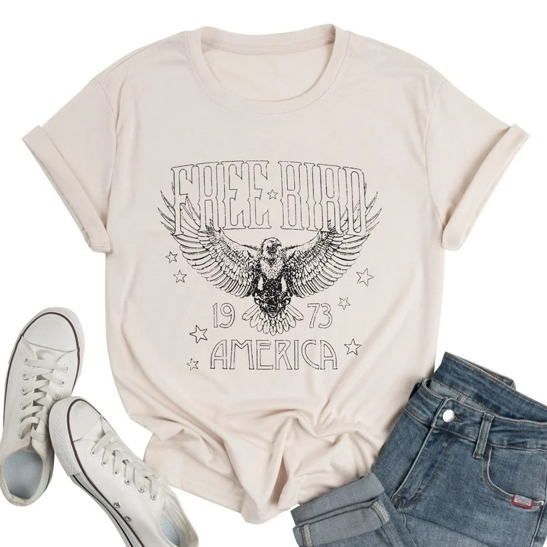KimSoong Woman Vintage Rock Band T-Shirt Retro Bird Shirt Eagle Graphic Tees Retro Music Shirt Ca... | Walmart (US)