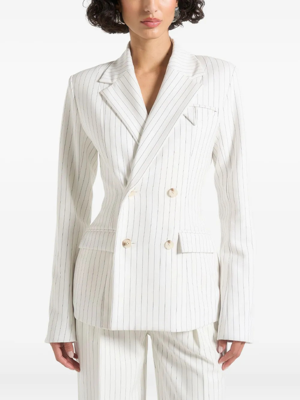 Manière De Voir Maia pinstripe double-breasted blazer - White | Farfetch Global