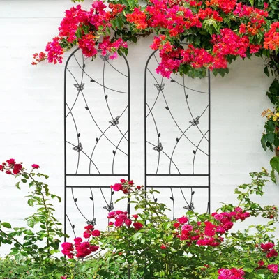 Metal Trellis For Outdoor, 86.7"X19.7", Rustproof, Flower Decorative Feature, Easy Assembly, Black 86.7" High X 19.7" Wide Garden Trellis, Outdoor Enh | Wayfair North America