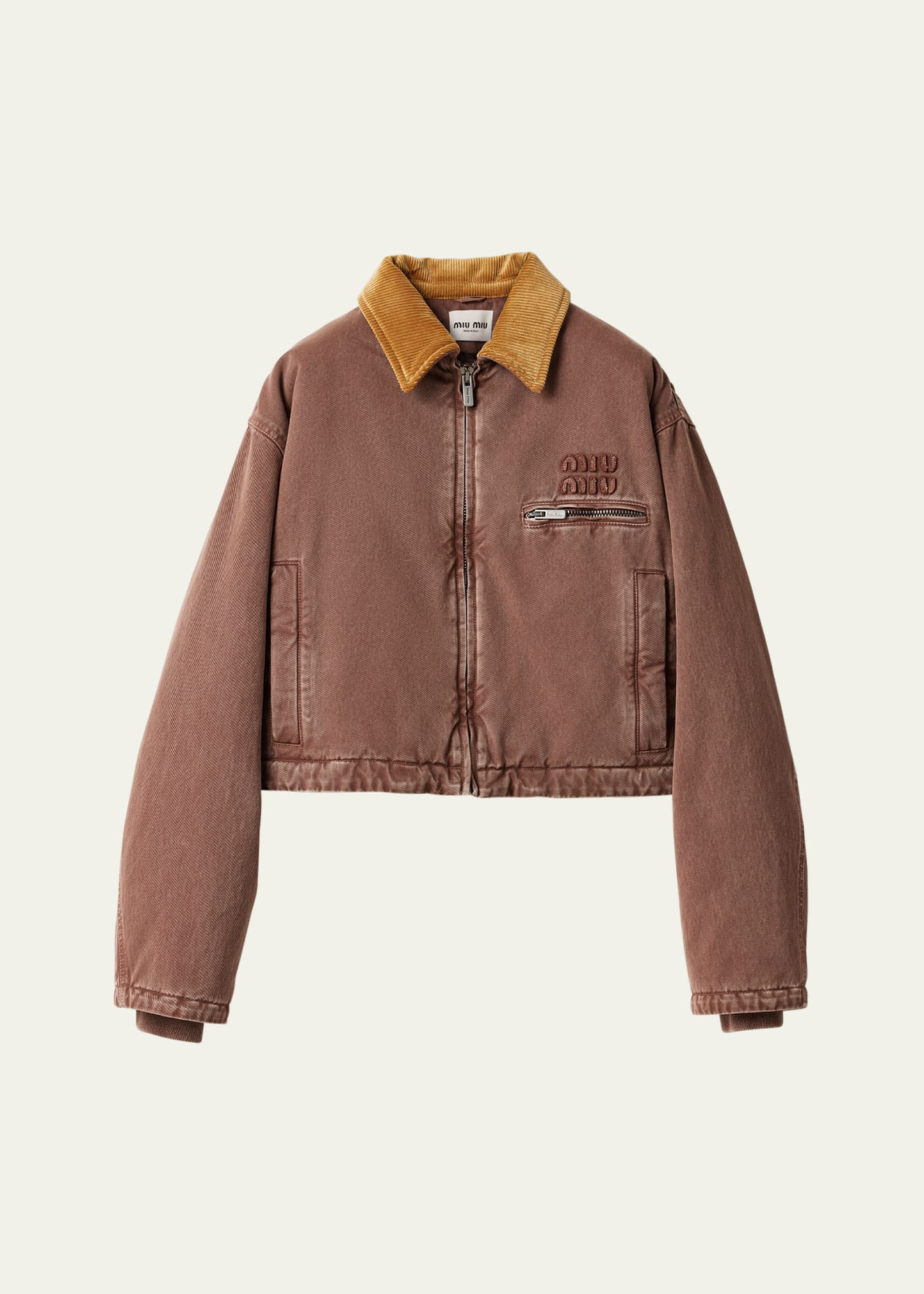 Miu Miu Zip-Up Corduroy Collar Crop Padded Bomber Jacket | Bergdorf Goodman