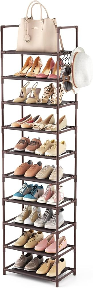 10 Tiers Tall Shoe Rack 20-25 Pairs Boots Organizer Storage Sturdy Narrow Shoe Shelf for Entryway... | Amazon (US)