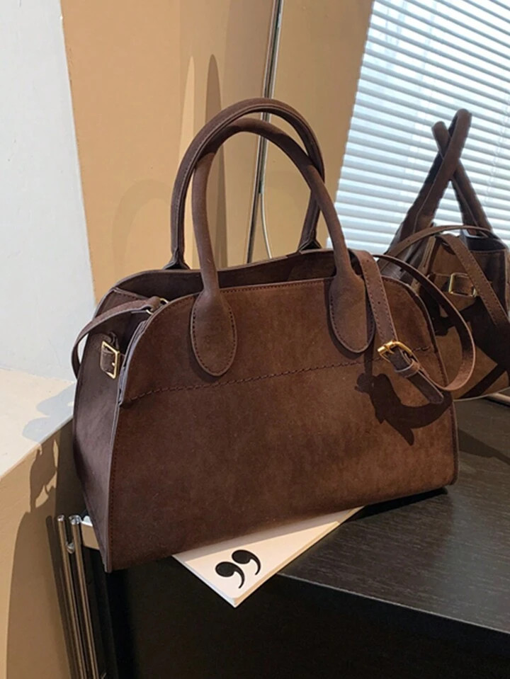 Retro Suede Large Capacity Casual Shoulder Tote Bag, Plain Color Matte Handbag For Women Daily Us... | SHEIN