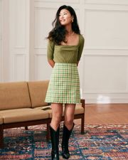 The Plaid Fringed Hem Mini Skirt & Reviews - Green - Bottoms | RIHOAS | rihoas.com