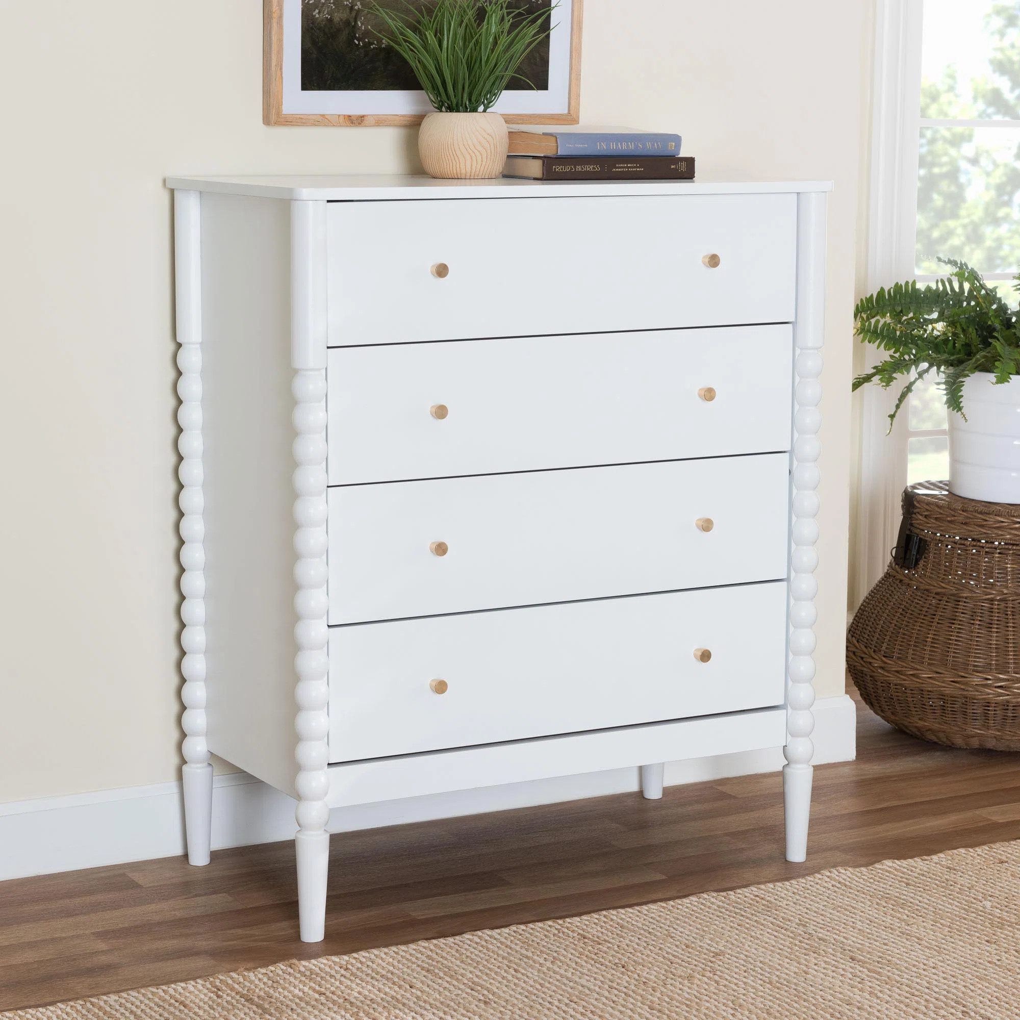 Lucera Mid-Century Bobbin Wood 4-Drawer Chest | Wayfair North America