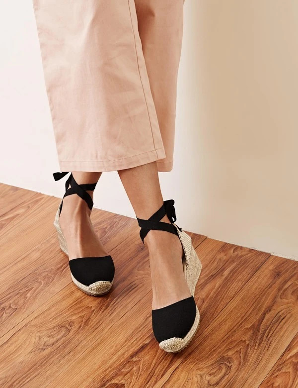 Cap Toe Tie Back Espadrille Wedges | SHEIN