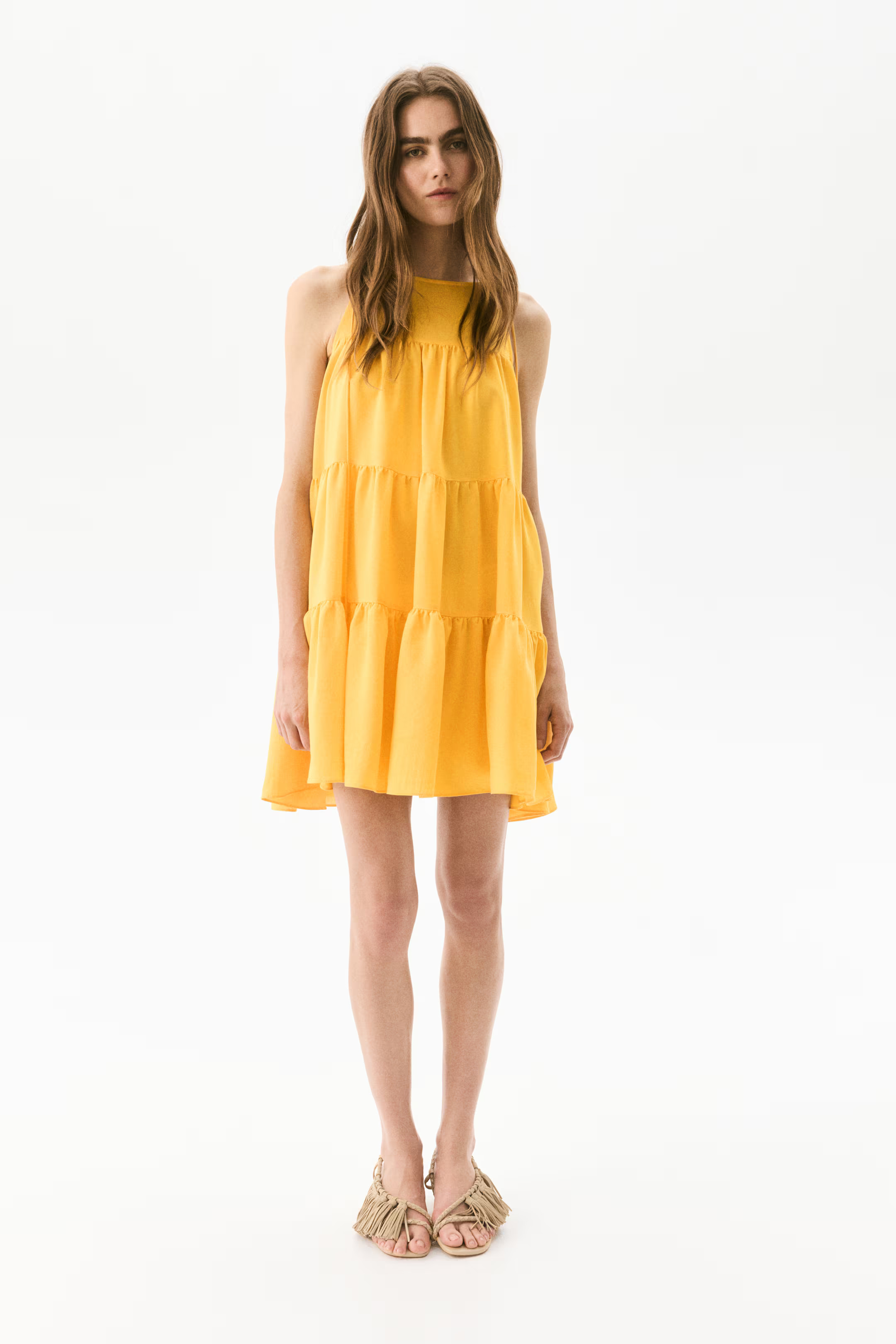 Tiered A-Line Dress - Yellow - Ladies | H&M US | H&M (US + CA)