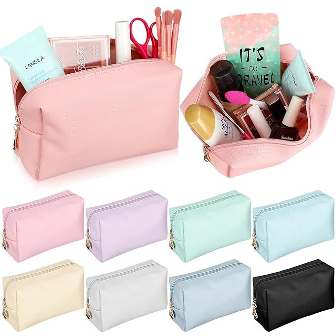 9 Pcs Small Preppy Makeup Bag Leather Zipper Cosmetic Bag Water Resistant Versatile Makeup Pouch ... | Amazon (US)