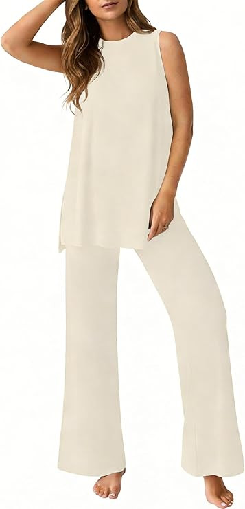 PrinStory Womens Pajamas Sets Lounge Sets for Women Sleeveless Pajama Set 2 Piece Pjs Soft Lounge... | Amazon (US)