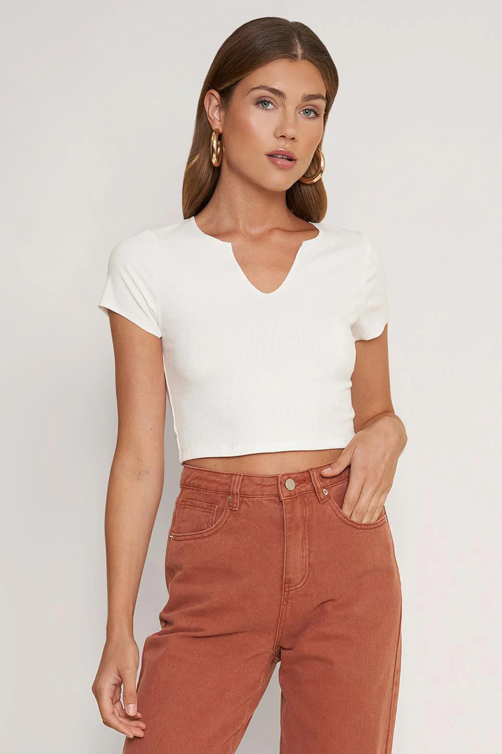 Dee Elly Women's V-Neck Crop Top in White Large Lord & Taylor | Lord & Taylor