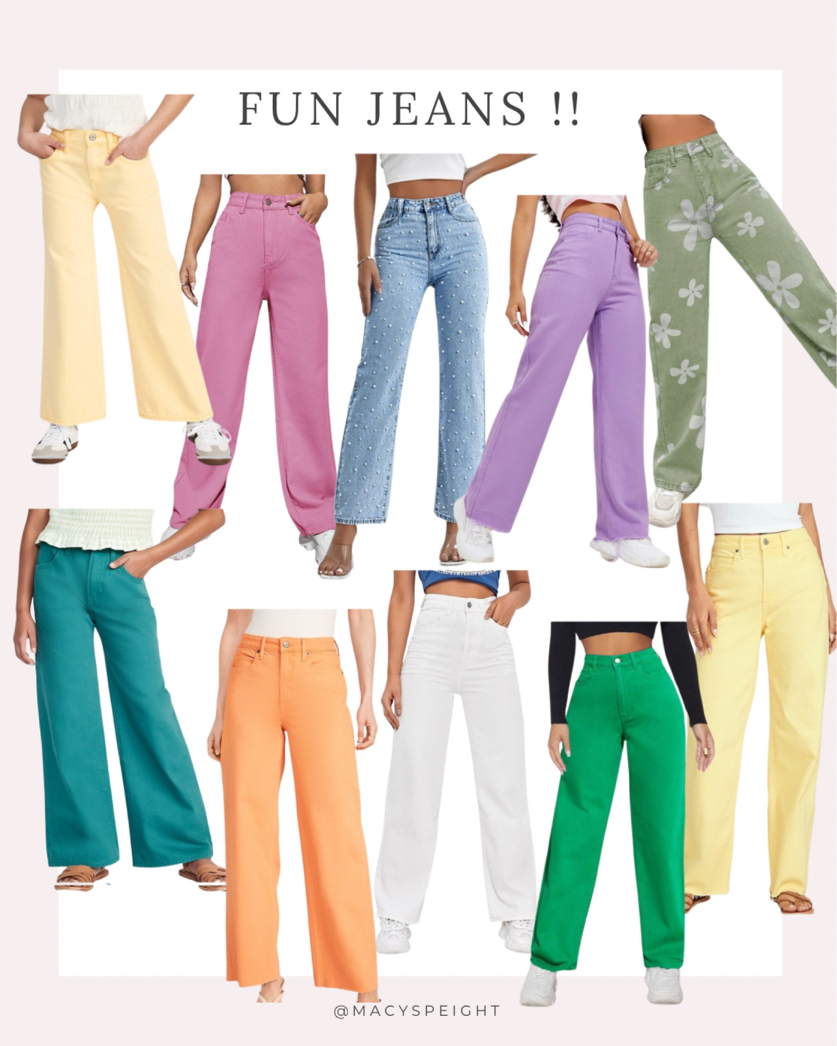 fun jeans for this summer !! 

colored jeans, straight leg jeans, pink jeans, yellow jeans, patterned jeans, teach outfits, fun pants, summer style 

#LTKBacktoSchool #LTKunder50 #LTKFind
